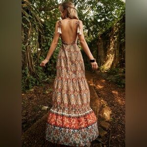 LUUKSE Floral Backless Tie Shoulder Ruffle Hem Cami Dress Multicolor Size M